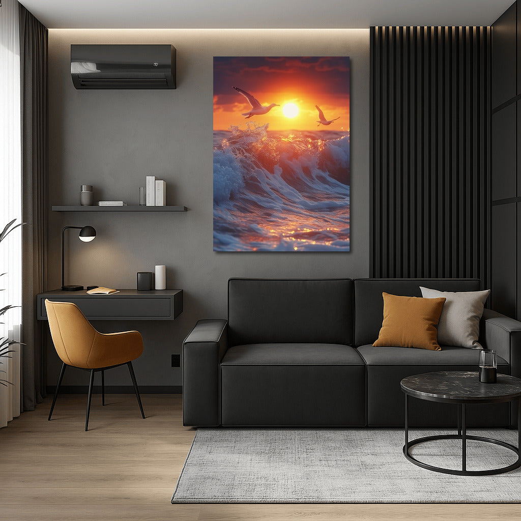 Sunset Feather: Dance of Waves and Birds