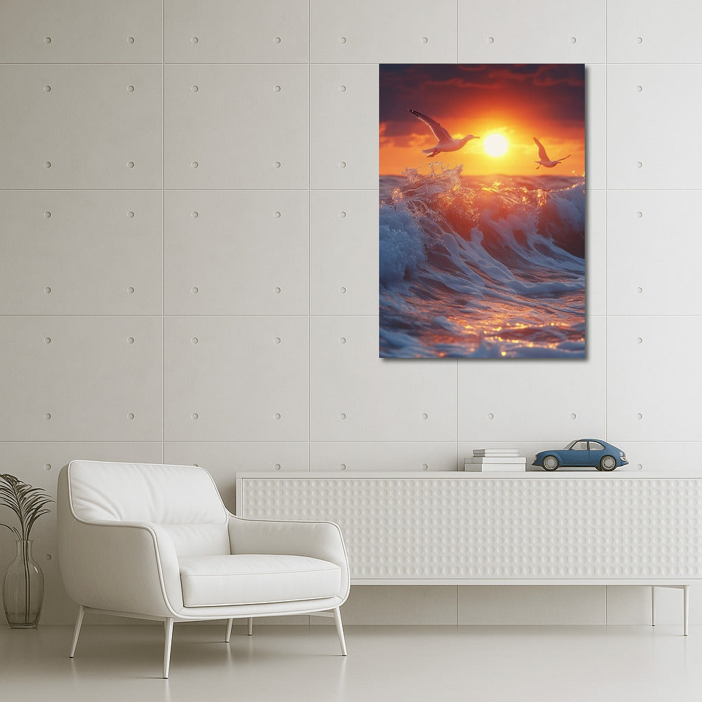 Sunset Feather: Dance of Waves and Birds