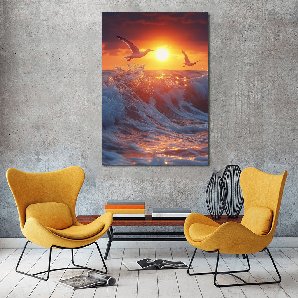 Sunset Feather: Dance of Waves and Birds