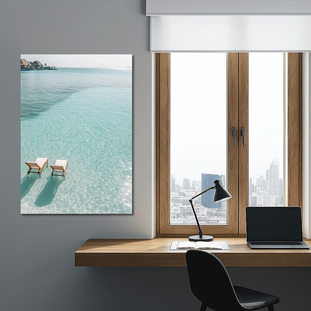 Harmony of Sunbeds at the Water Border