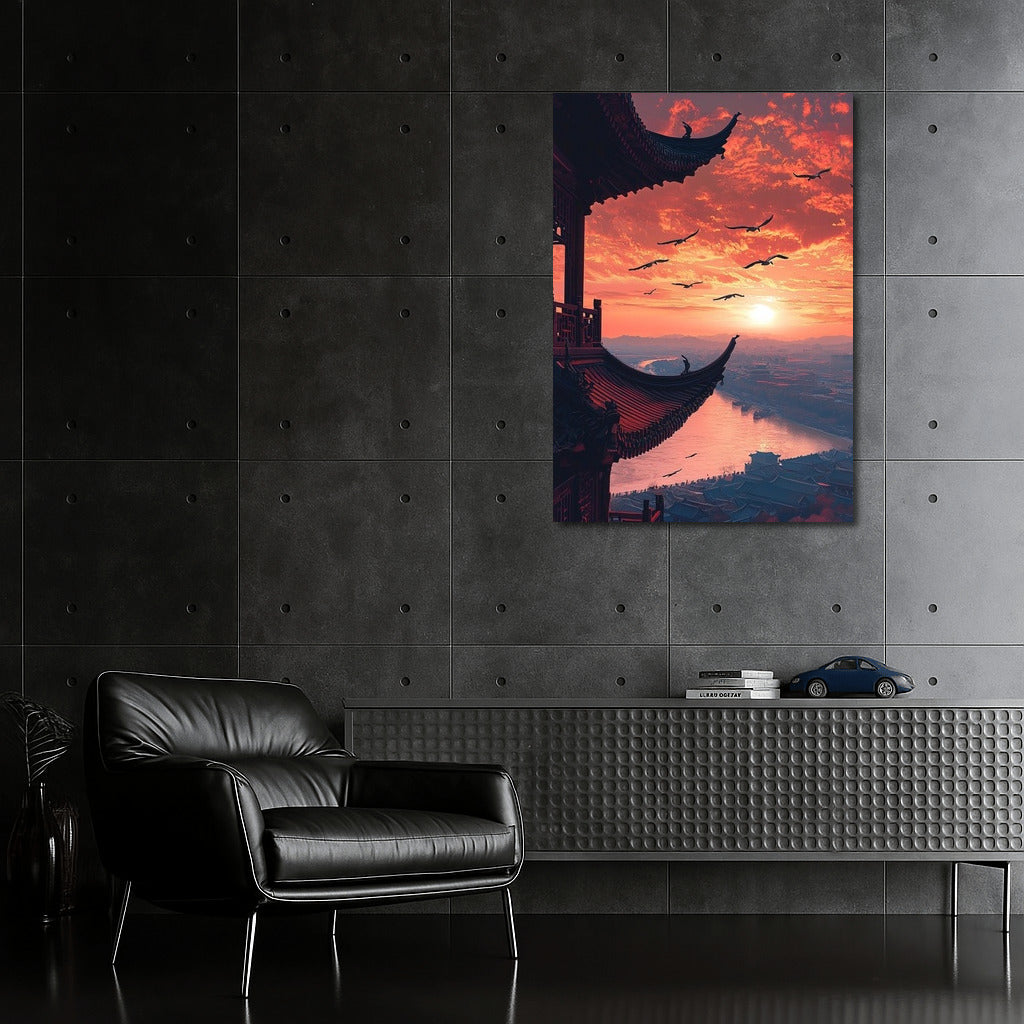 Dance of sunset wings over the city