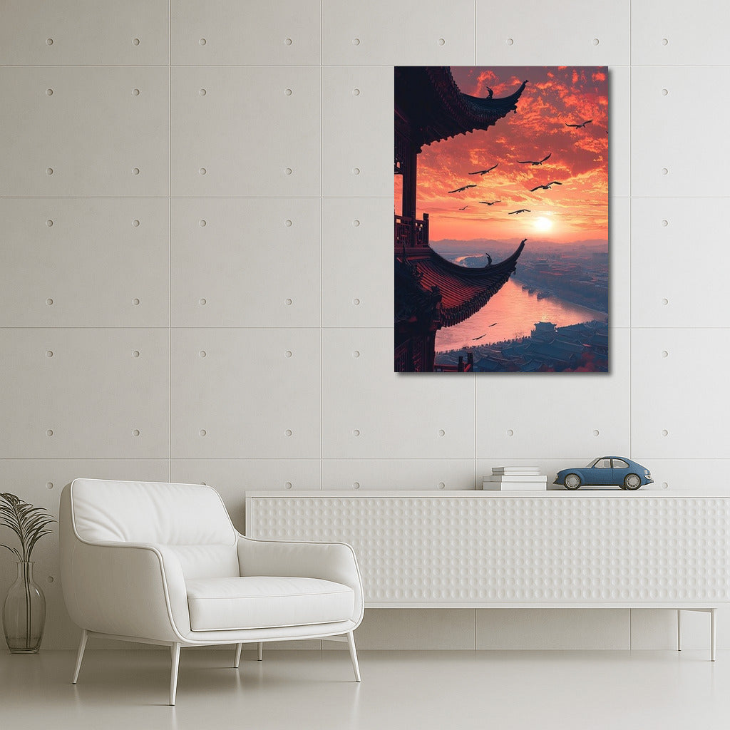 Dance of sunset wings over the city