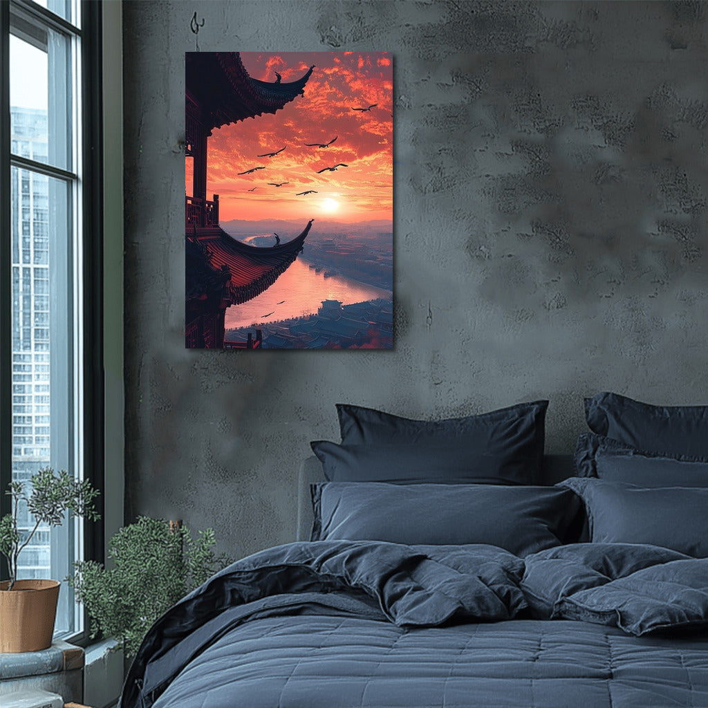 Dance of sunset wings over the city