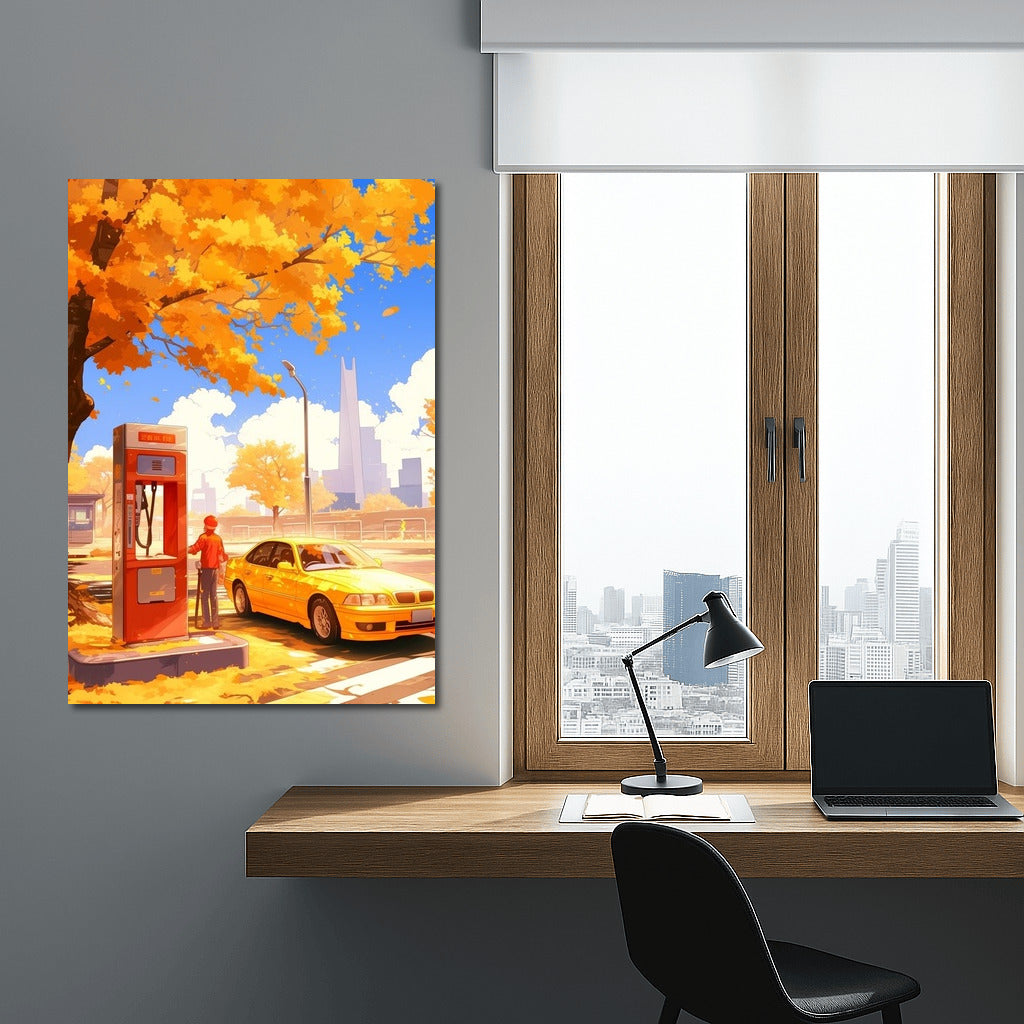 Golden Symphony of Autumn: The Girl and the Yellow BMW