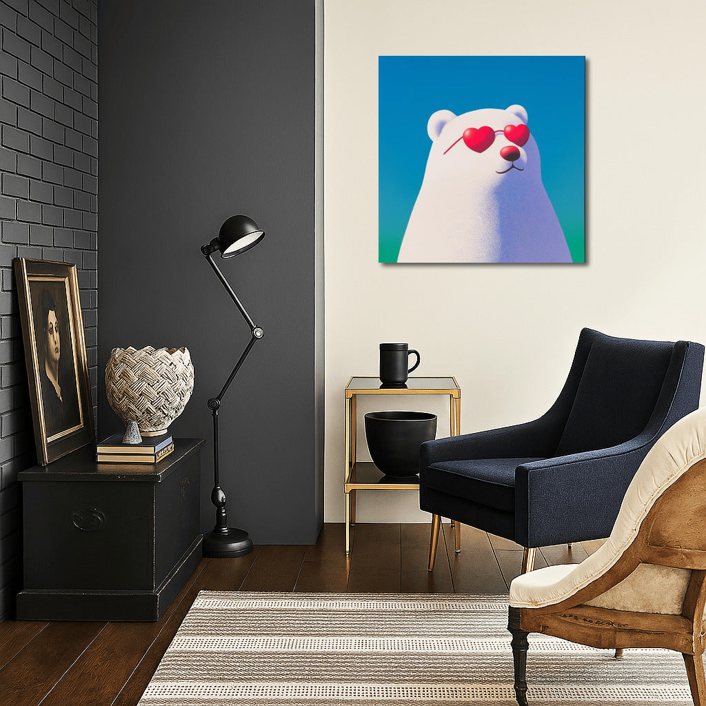 Polar Romantic: Polar Bear in Love Glasses