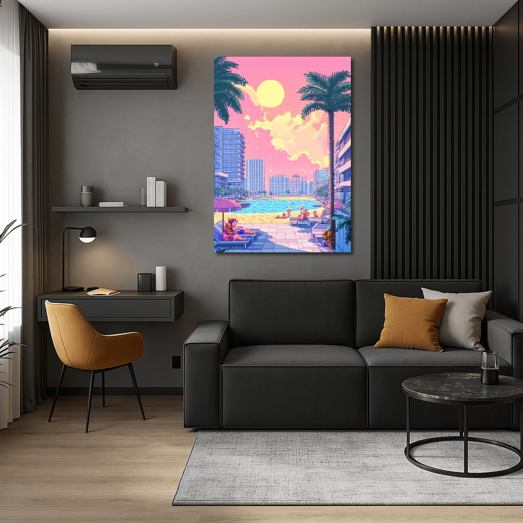 Pixel Oasis: Vintage Sun and Urban Mirages