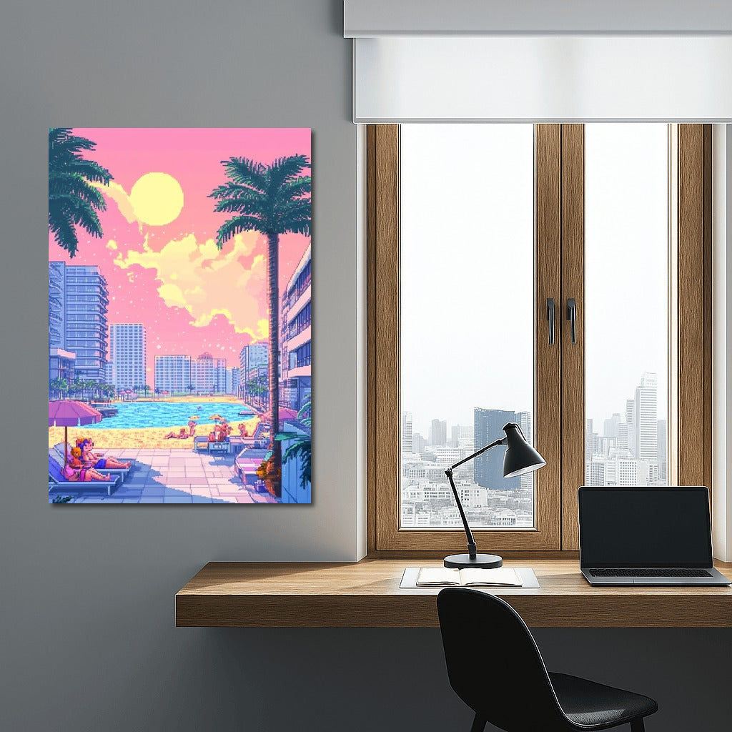 Pixel Oasis: Vintage Sun and Urban Mirages