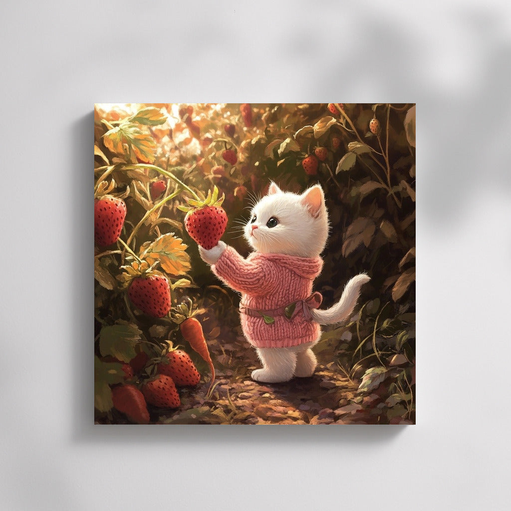 Strawberry Sweater: Kitten in the Summer Garden