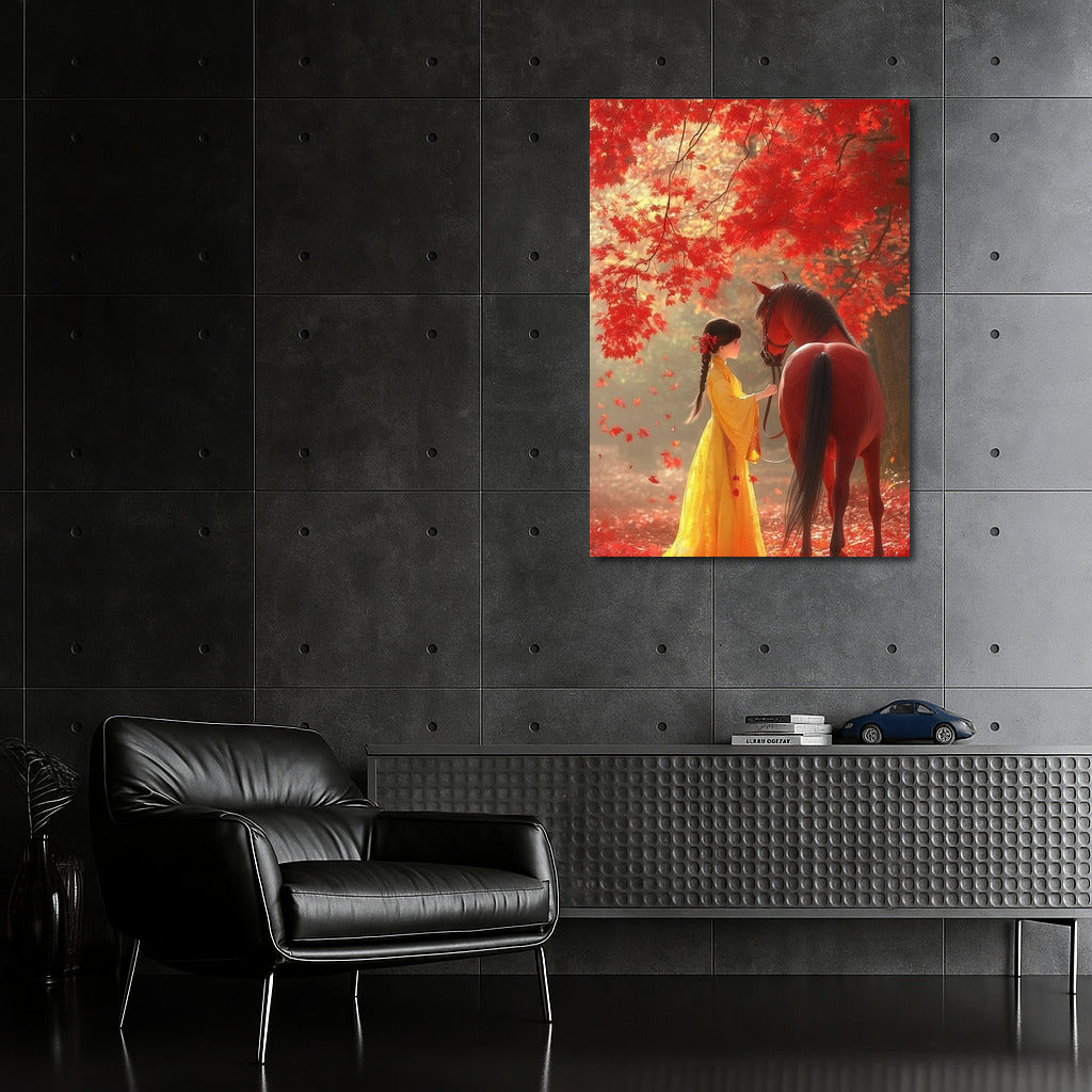 Autumn Waltz: Girl and Horse in the Dance of Leaves