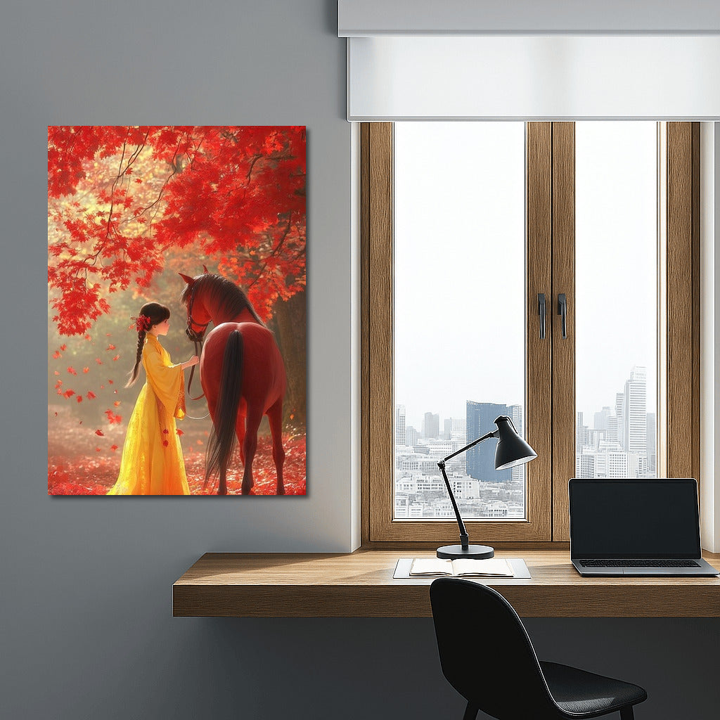 Autumn Waltz: Girl and Horse in the Dance of Leaves