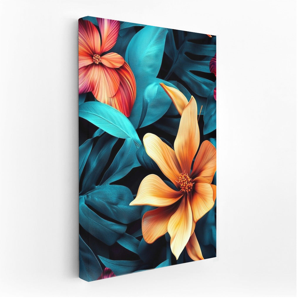 Flower Symphony on Turquoise Canvas