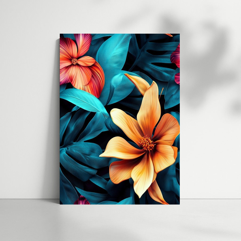 Flower Symphony on Turquoise Canvas
