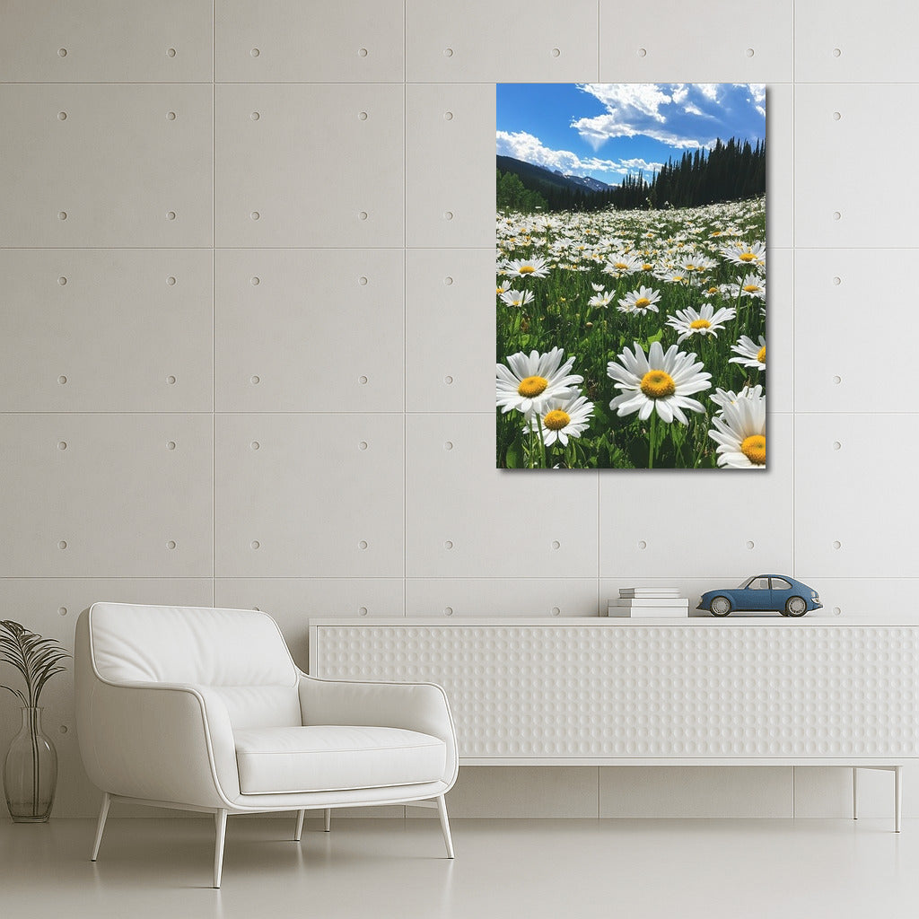 Chamomile sea under the summer sky