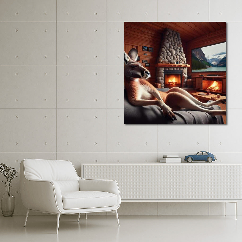 Kangaroo at the Fireplace Cozy in Mountain Hut