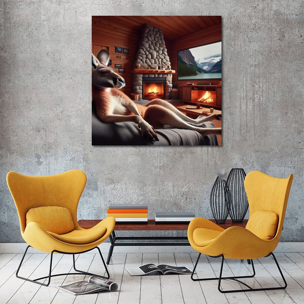 Kangaroo at the Fireplace Cozy in Mountain Hut
