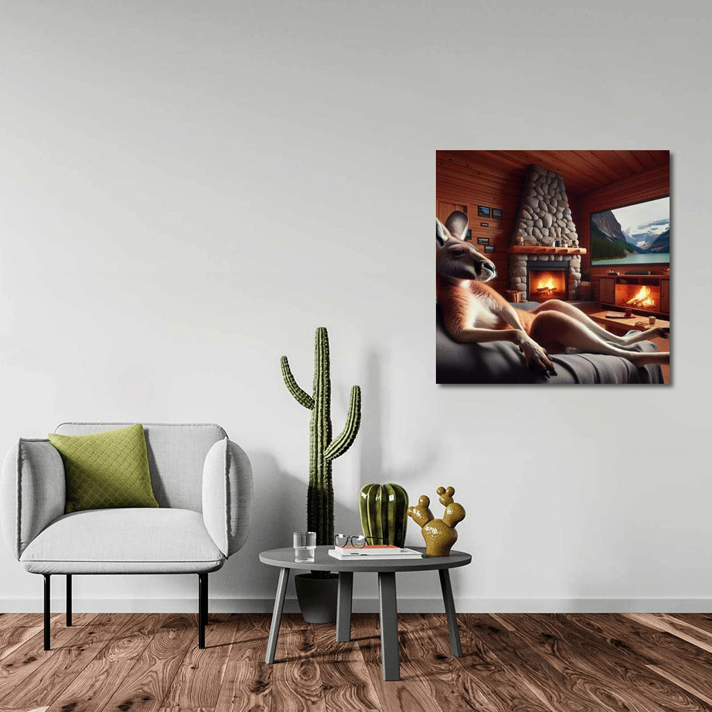 Kangaroo at the Fireplace Cozy in Mountain Hut