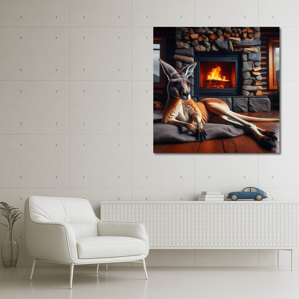 Kangaroo by the Fireplace: Coziness in a Mountain Hut