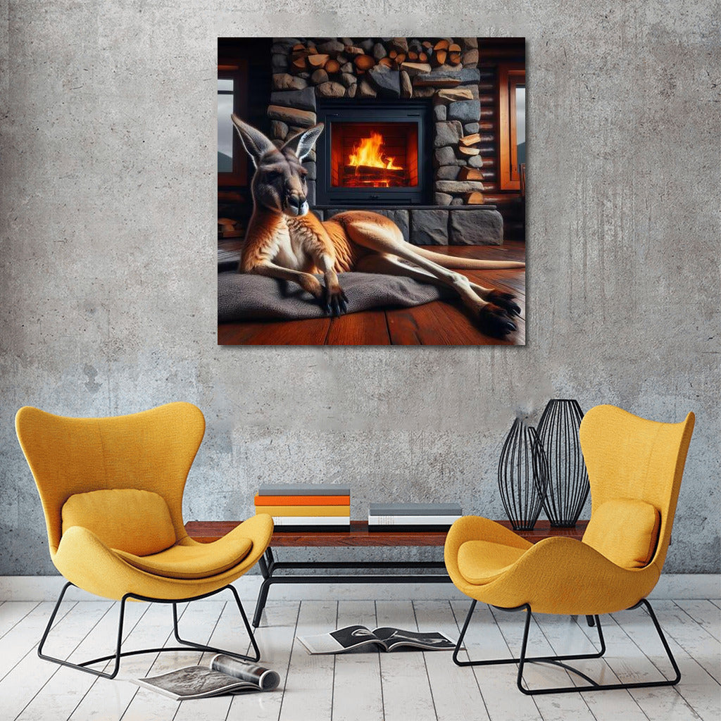 Kangaroo by the Fireplace: Coziness in a Mountain Hut