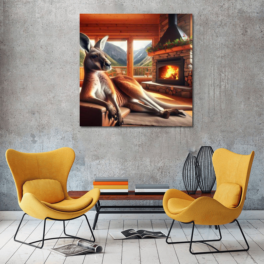 Kangaroo by the Fireplace Cozy Mountain Hut: Warmth and Tranquility for Your Home