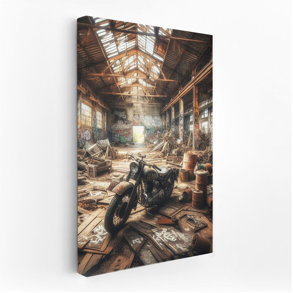 Freedom on Wheels: Vintage Chopper in Abandoned Warehouse