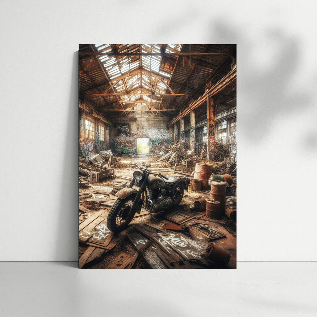 Freedom on Wheels: Vintage Chopper in Abandoned Warehouse