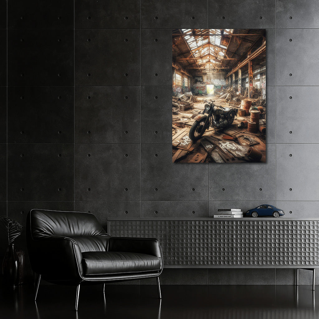 Freedom on Wheels: Vintage Chopper in Abandoned Warehouse