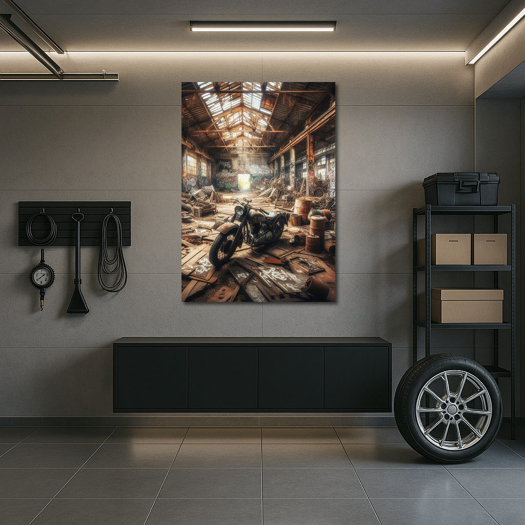 Freedom on Wheels: Vintage Chopper in Abandoned Warehouse