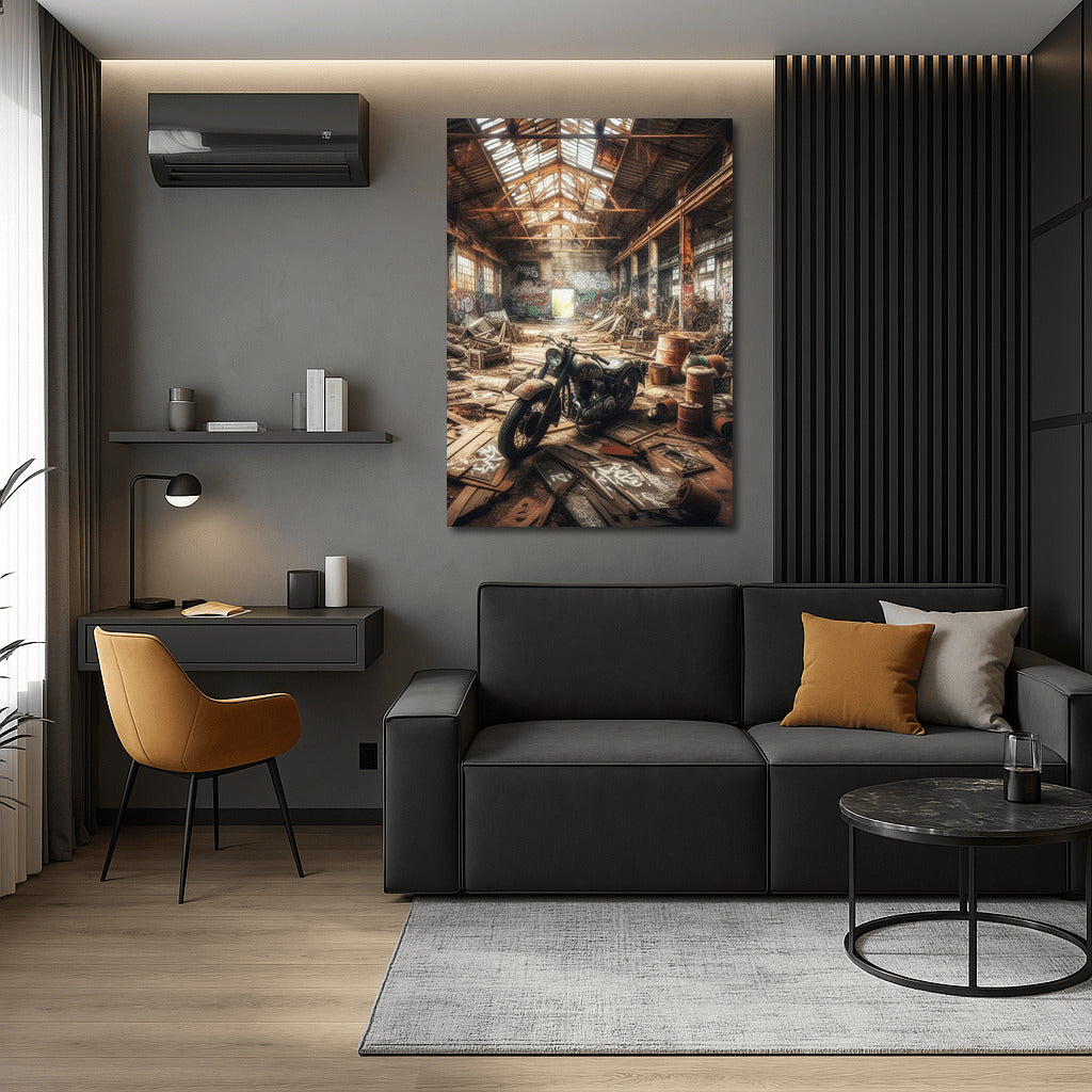 Freedom on Wheels: Vintage Chopper in Abandoned Warehouse