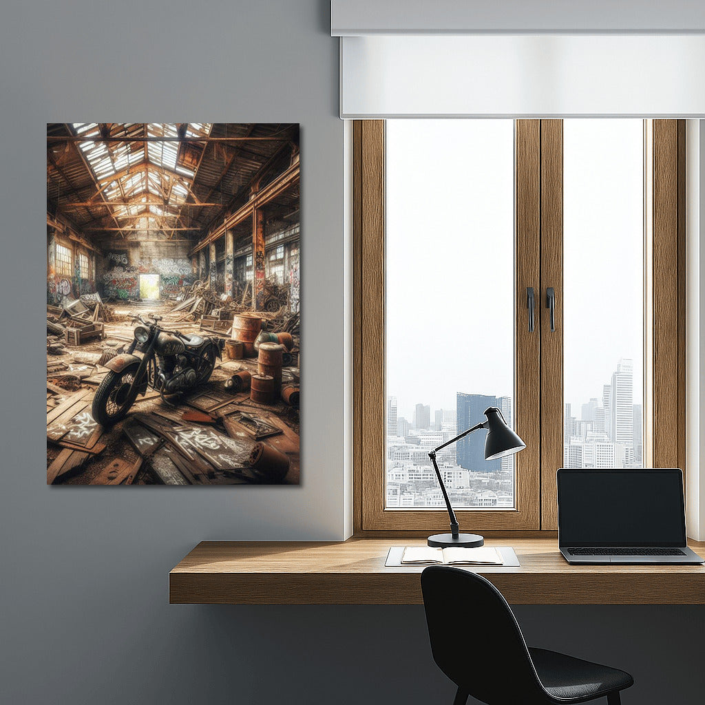 Freedom on Wheels: Vintage Chopper in Abandoned Warehouse