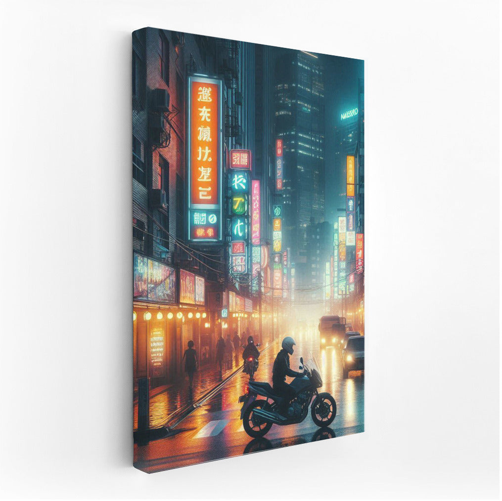 Night Raid: Biker in the Lights of City Streets