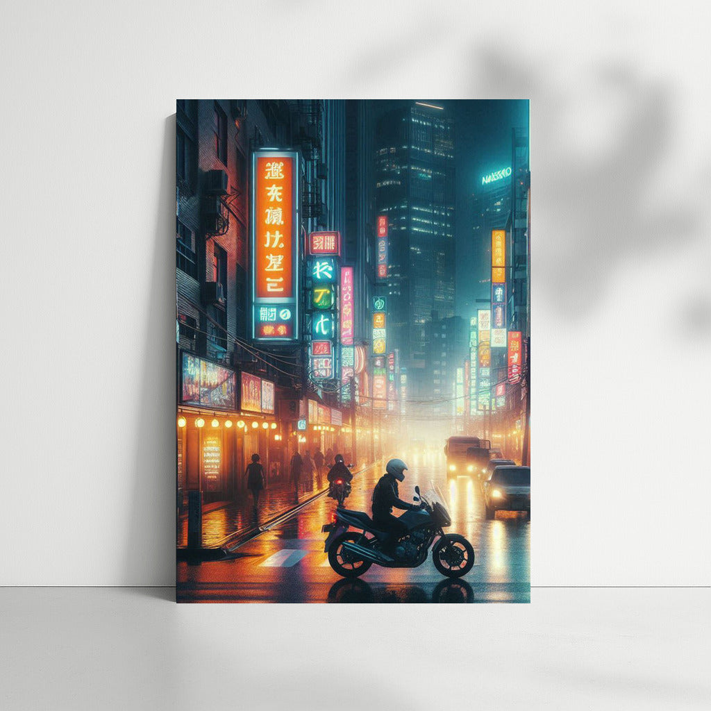 Night Raid: Biker in the Lights of City Streets