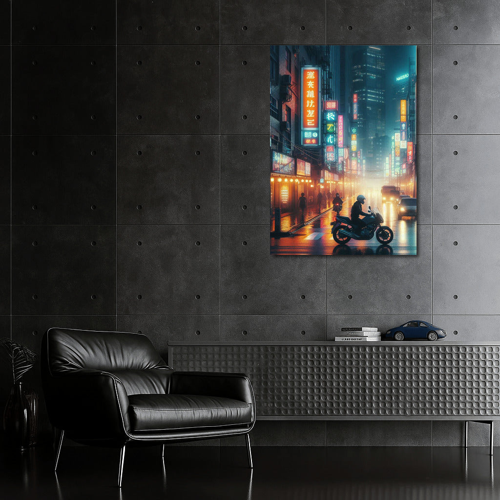 Night Raid: Biker in the Lights of City Streets