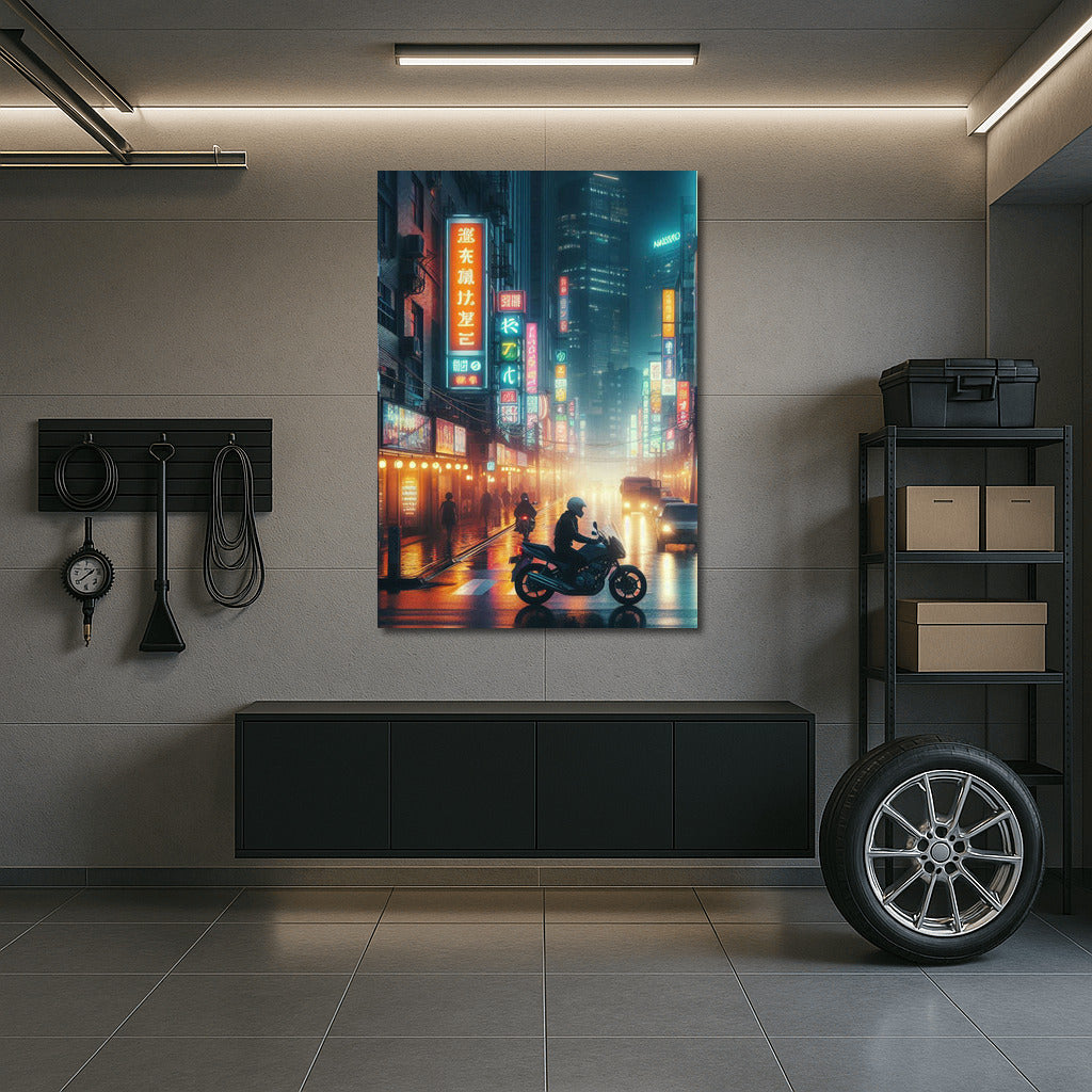 Night Raid: Biker in the Lights of City Streets