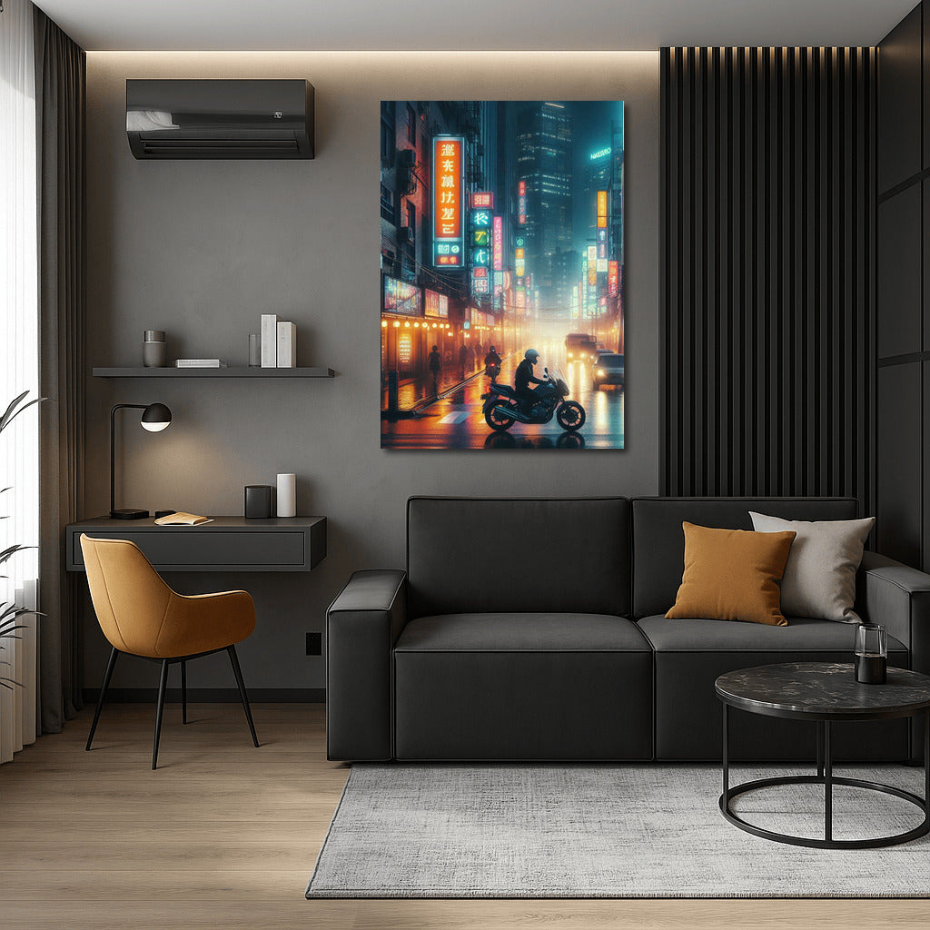 Night Raid: Biker in the Lights of City Streets