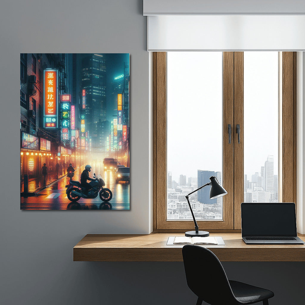 Night Raid: Biker in the Lights of City Streets