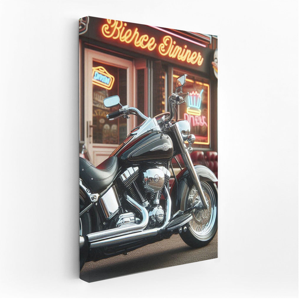 Cruiser Motorcycle at Retro Cafe: Style and Speed on the Wall