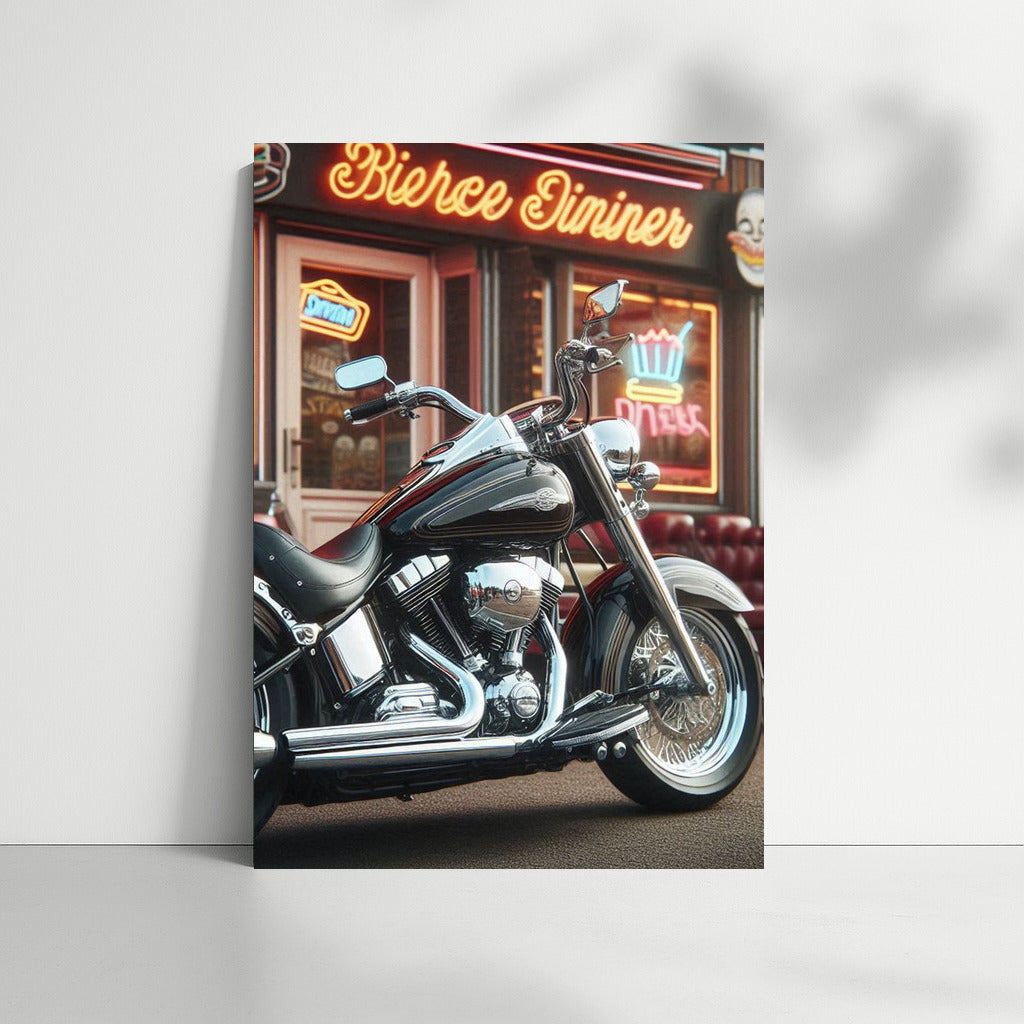 Cruiser Motorcycle at Retro Cafe: Style and Speed on the Wall