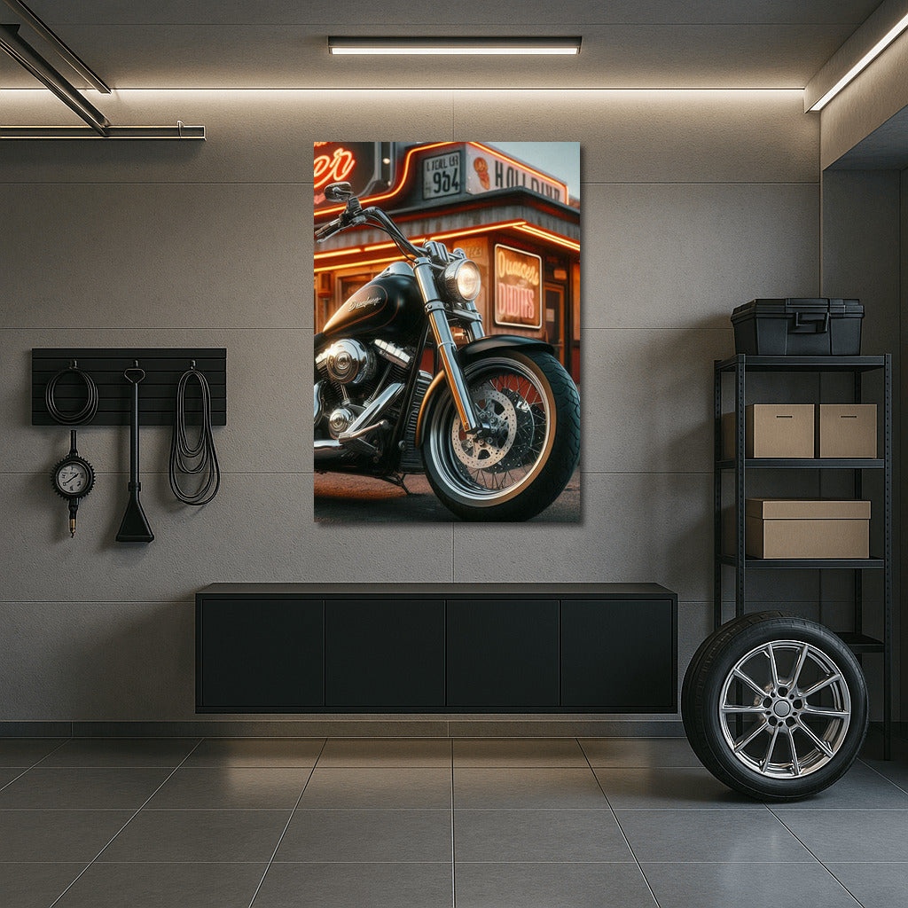 Cruiser Motorcycle at Retro Diner: Dynamics and Style