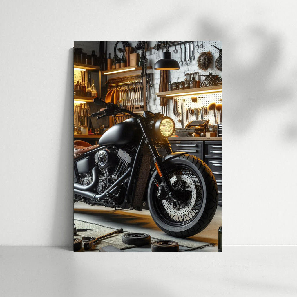 Cruiser in Stylish Garage: Motorcycle Culture in Detail