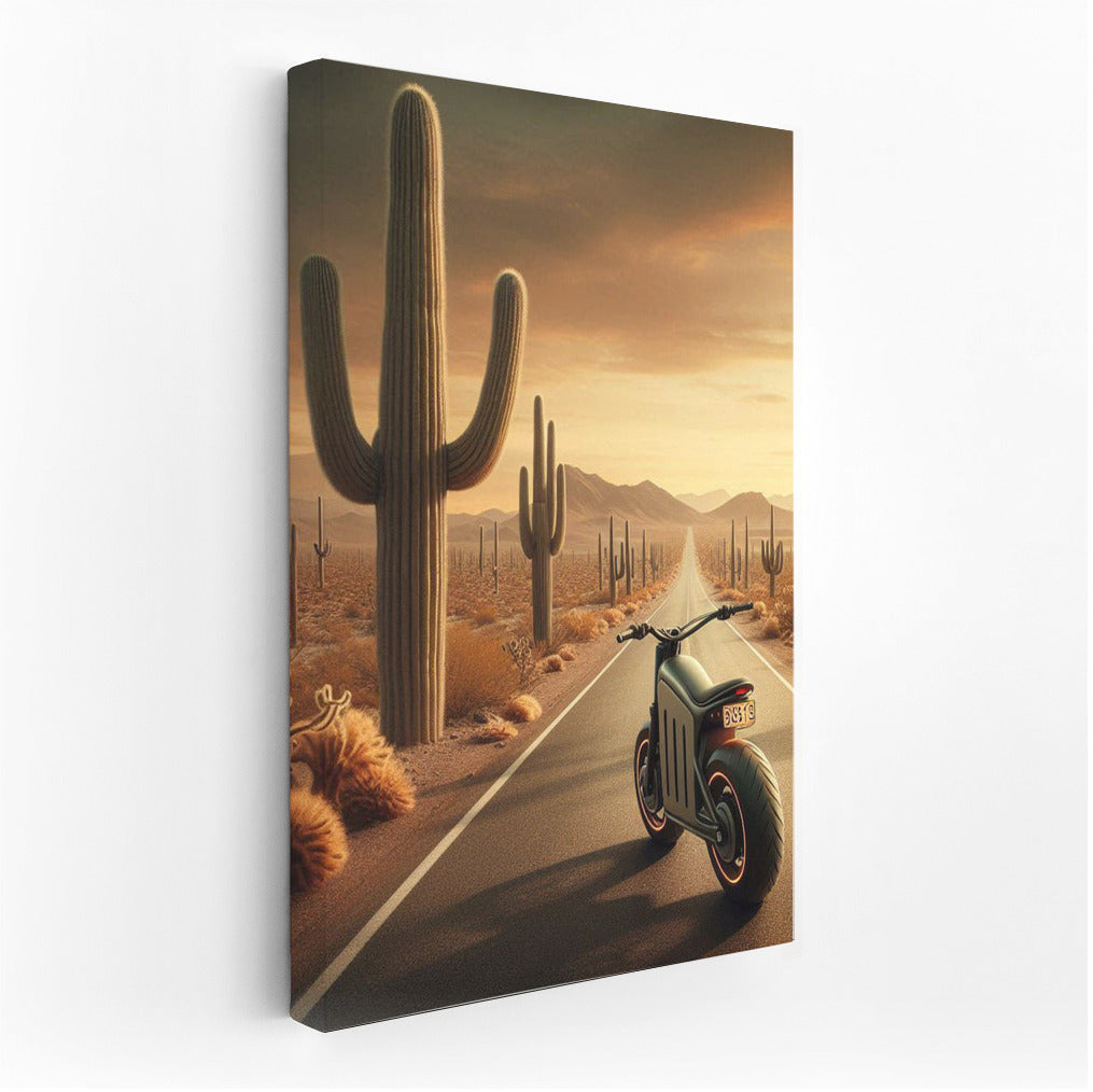 Electric Motorcycle: Speed Through Cactus Landscape