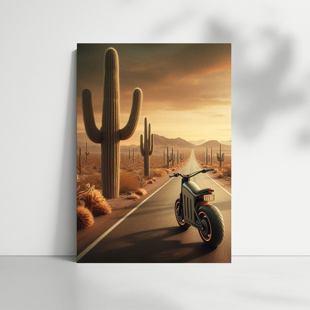Electric Motorcycle: Speed Through Cactus Landscape