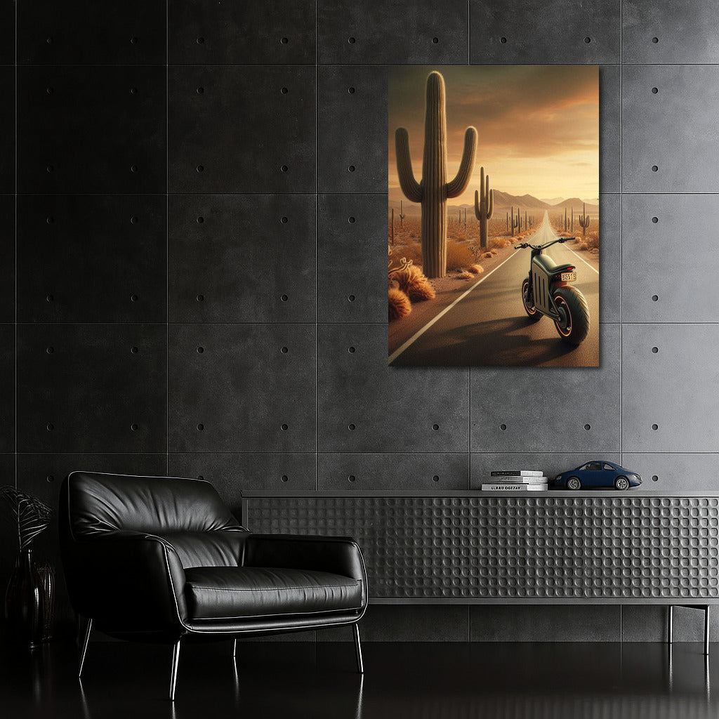 Electric Motorcycle: Speed Through Cactus Landscape