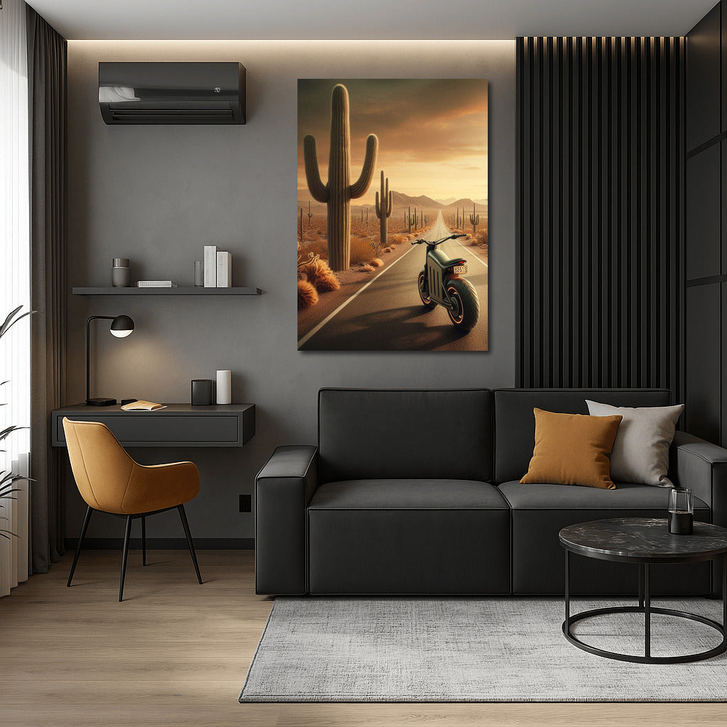 Electric Motorcycle: Speed Through Cactus Landscape