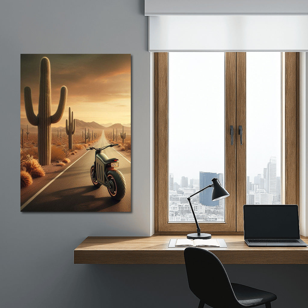 Electric Motorcycle: Speed Through Cactus Landscape