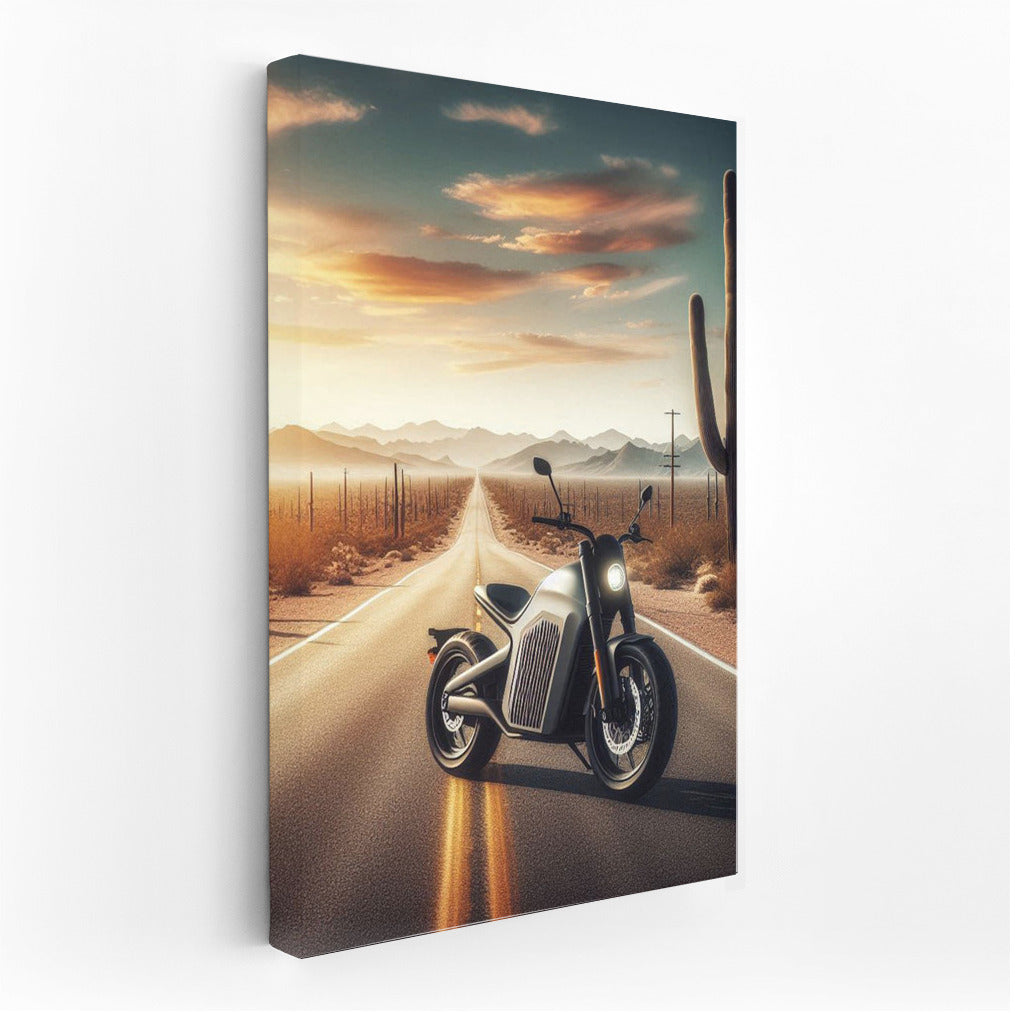 Electric Bike Speed: Desert Landscape with Cacti and Horizons