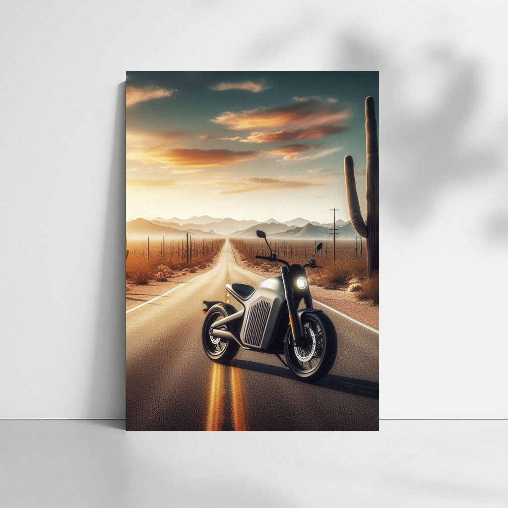 Electric Bike Speed: Desert Landscape with Cacti and Horizons