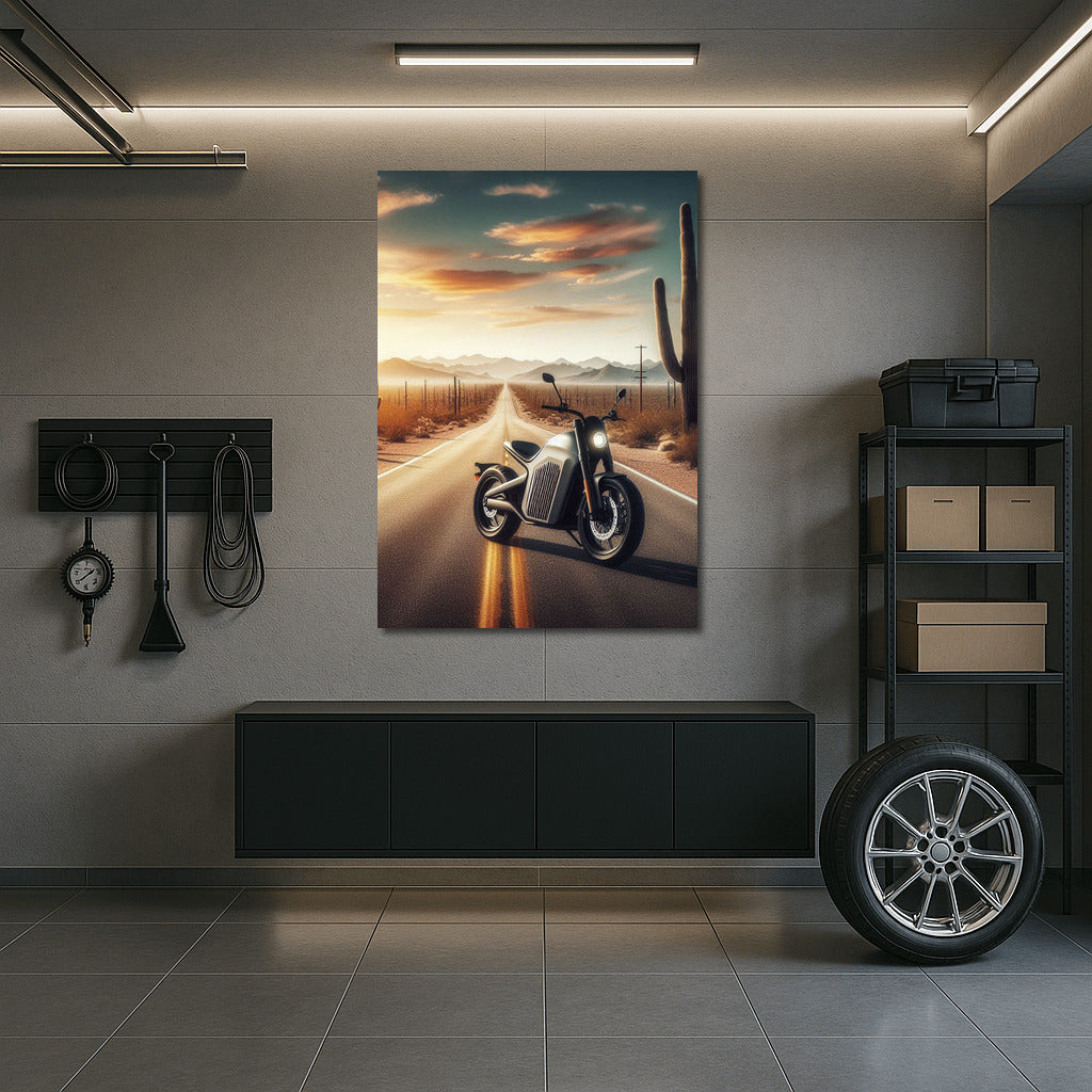 Electric Bike Speed: Desert Landscape with Cacti and Horizons