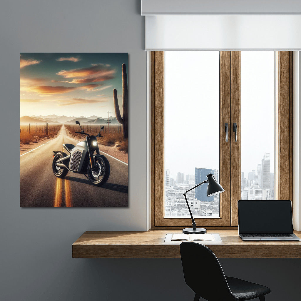 Electric Bike Speed: Desert Landscape with Cacti and Horizons