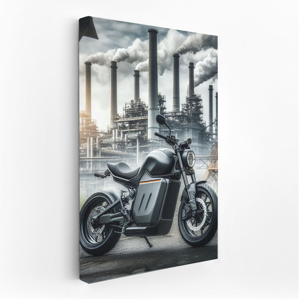 Electric Motorcycle in Industrial Landscape: Technological Energy