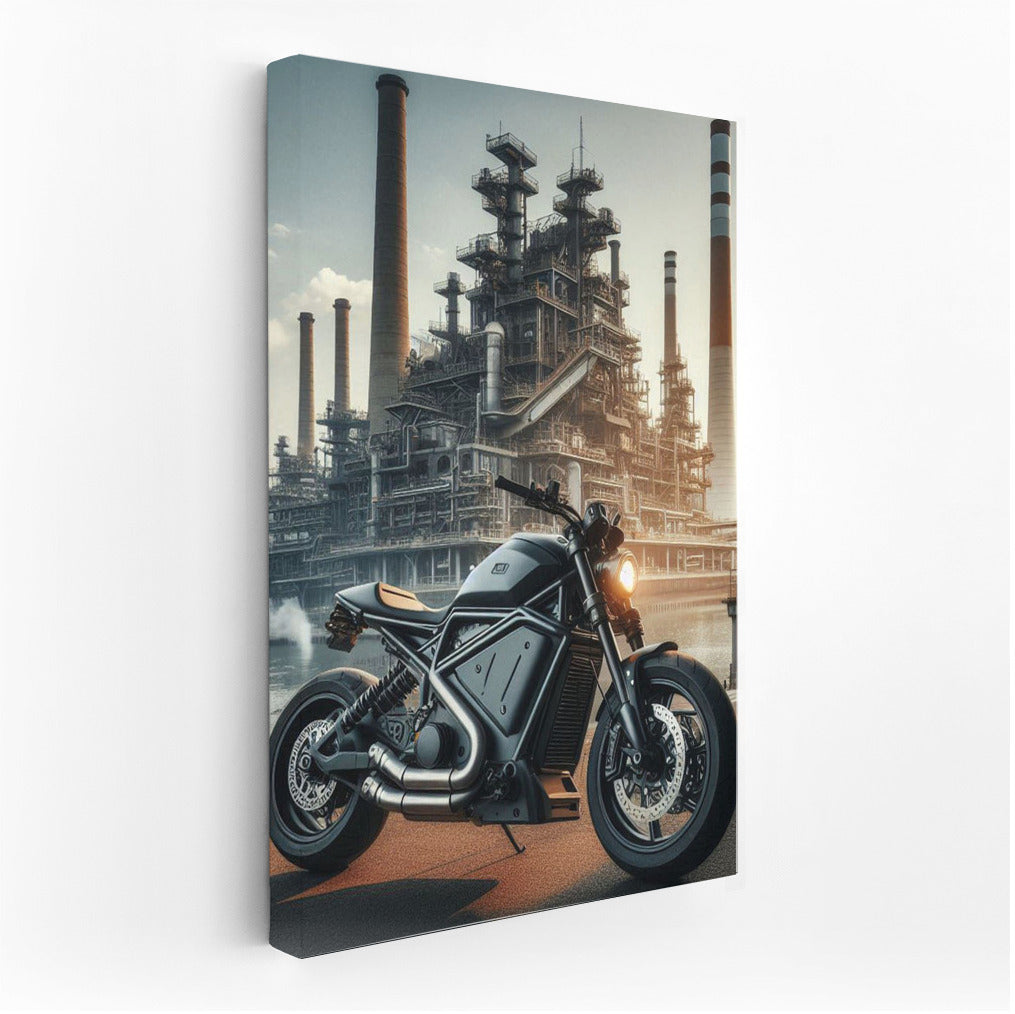 Electric Motorcycle in Industrial Zone: Urban Speed and Technology